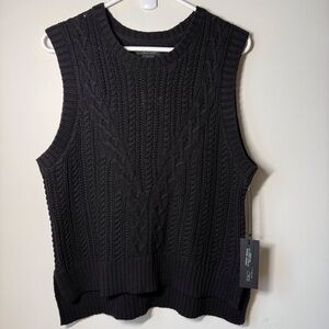 Rachel Zoe cable knit vest layering piece black cotton blend NWT no flaws Size L